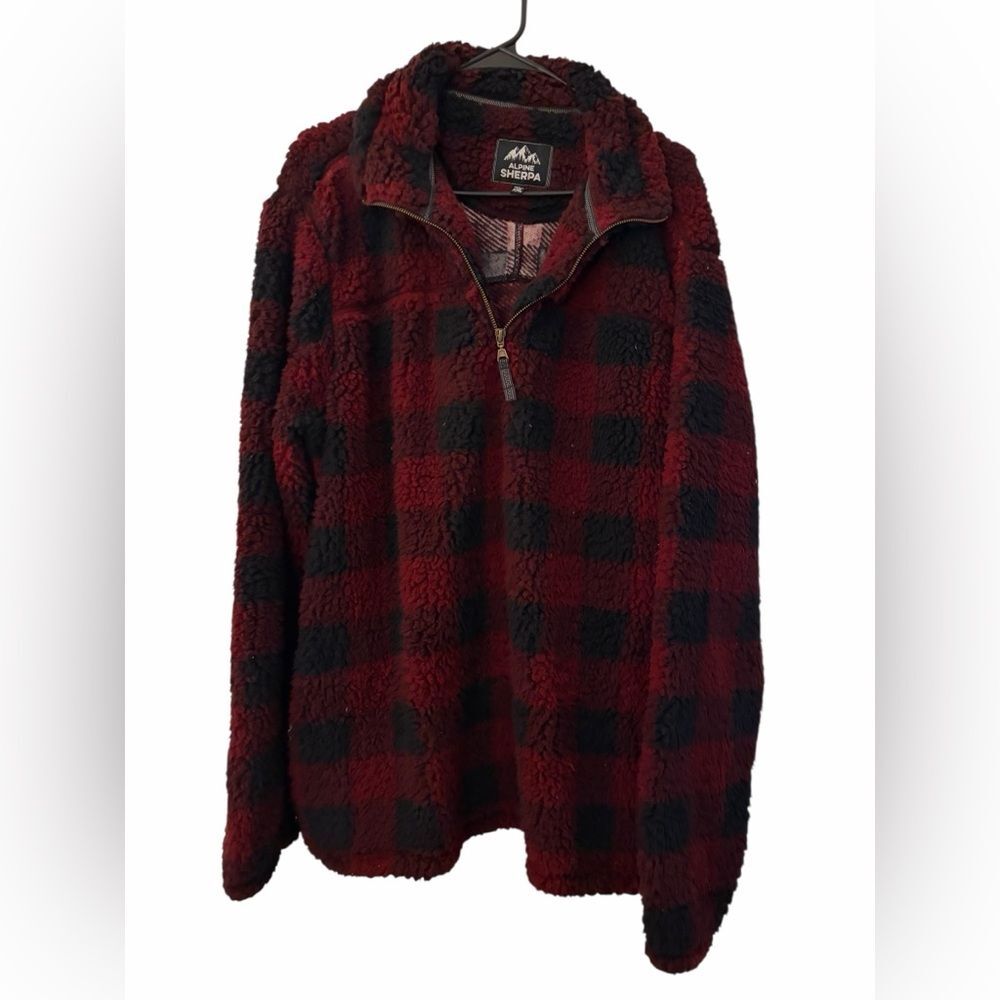 ALPINE SHERPA Buffalo Tartan Plaid 1/4 Zip Pullover Thick Fleece Jacket